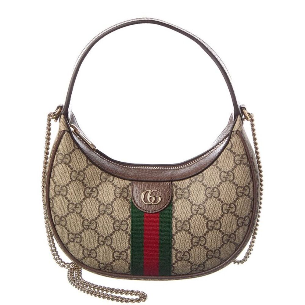 Gucci GG Supreme Canvas Hobo with Brown Trim and Red-Green Web